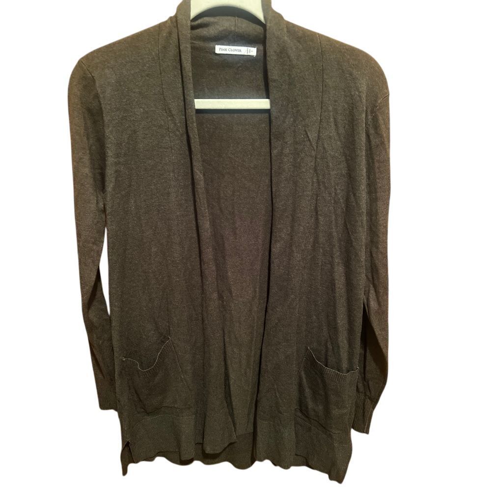 Pink Clover Olive Open‎ Front Cardigan Long Sleeve Knit Sweater with Pockets XS